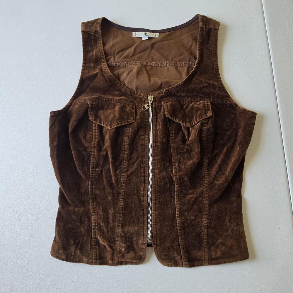 90s Y2K RAMPAGE Vest Top Small Brown Cordoroy Zip Pockets Fairy Grunge Whimsy